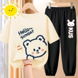 Летний комплект, детская хлопковая тонкая спортивная летняя одежда, короткий рукав, в западном стиле, детская одежда