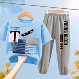 Летняя одежда, хлопковый детский спортивный комплект, летние штаны для мальчиков, подходит для подростков, короткий рукав, детская одежда