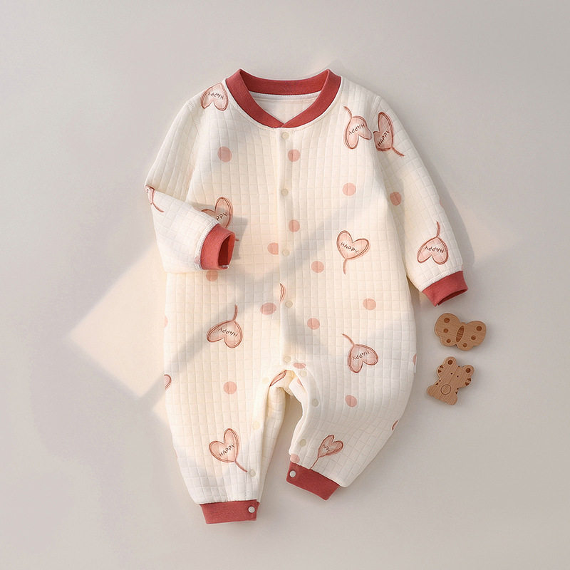 颗粒熊婴儿连体衣春秋三层保暖纯棉亲肤爬服长袖宝宝秋装衣服哈衣