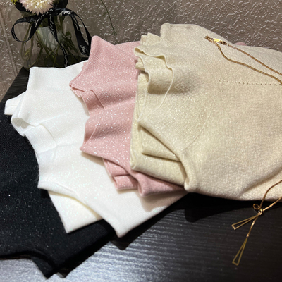 半高领打底衫女春秋内搭2025新款闪闪亮丝羊毛针织长袖立领毛衣