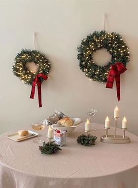 圣诞节大门卧室床头氛围布置吊饰仿真松枝ins风橱窗家用挂饰藤圈