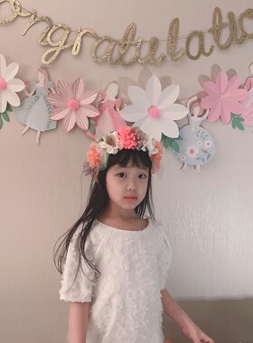 congratulations字母拉旗花朵公主拉花毕业派对布置彩旗banner