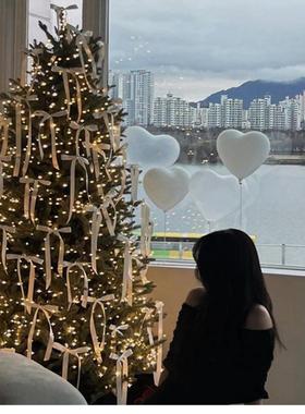 韩国ins风装饰圣诞树装扮挂饰派对氛围布置植绒缎带手打蝴蝶结