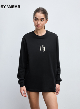 CH丨纯棉长袖t恤男秋季新款潮牌美式宽松休闲男生圆领白色打底衫