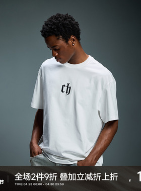 CH品牌logo刺绣短袖t恤男夏季宽松男士白色半袖运动休闲男生上衣