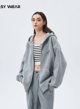 CH丨花灰色开衫连帽卫衣男休闲秋情侣装拉链外套美式宽松潮牌上衣