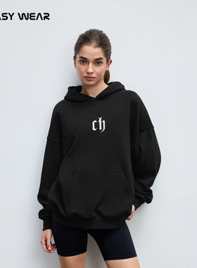 CH丨黑色连帽卫衣男潮牌秋季新款情侣宽松帽衫美式外套男休闲上衣