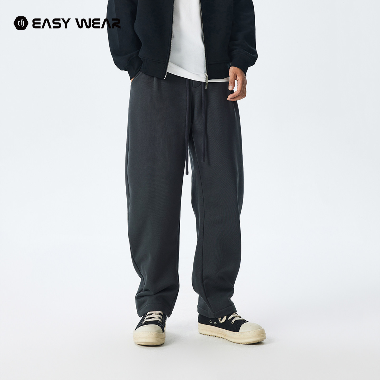 CH丨黑色直筒加绒抽绳卫裤男冬季新款宽松休闲裤子男士加厚弯刀裤,男装,卫裤,淘宝优惠券,粉丝福利购,淘宝优惠卷