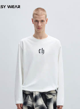 CH丨黑色美式休闲长袖T恤男秋季潮牌高街简约经典印花内搭打底衫