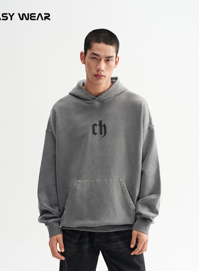 CH丨水洗经典连帽卫衣男秋季新美式做旧套头帽衫潮牌男生慵懒外套