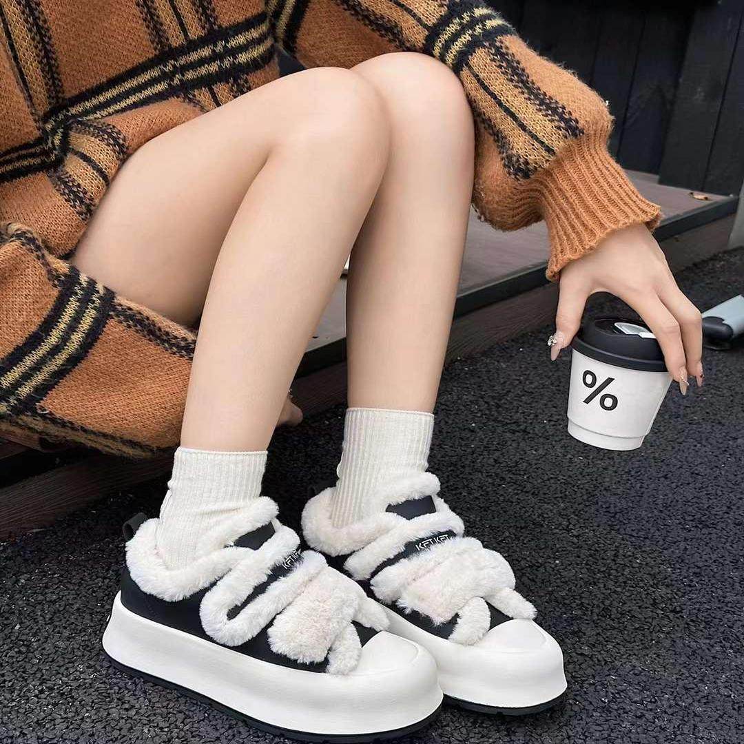 巨日软羊毛兔耳朵时尚厚绒休闲鞋2024冬款2556646厚底面包女棉鞋,女鞋,棉鞋,淘宝优惠券,粉丝福利购,淘宝优惠卷