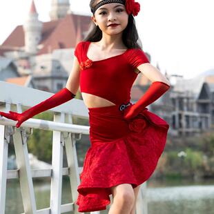 歌瑞亚拉丁舞服女儿童新款短袖分体大摆裙网红拉丁舞练功服演出服