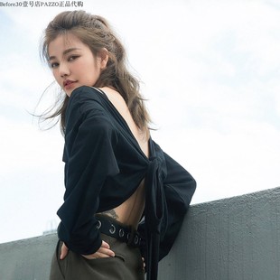 许路儿 LURE HSU R182051 前后两穿綁带落肩上衣长袖秋冬卫衣女