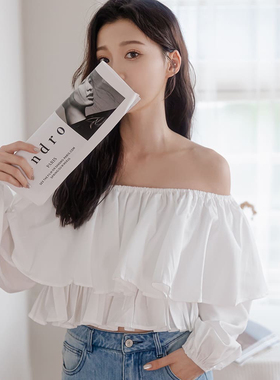 许路儿LUREHSU正品代购R232037选品浪漫公主白色蓬蓬荷叶平口上衣