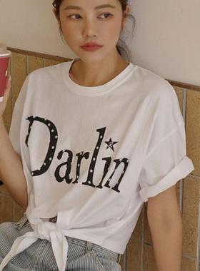 许路儿LUREHSU正品代购R242003 白色印花绑带短袖上衣字母T恤