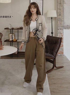 许路儿LUREHSU正品代购R212141落地低腰宽裤休闲阔腿直筒裤子女士