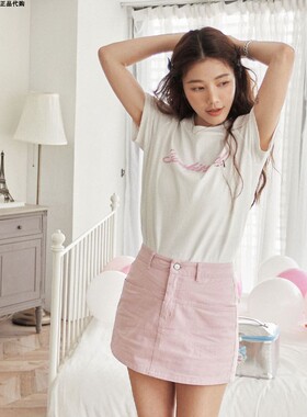 许路儿LUREHSU正品代购R231212 a字包臀切线设计粉色牛仔半身短裙