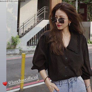 许路儿lurehsu正品代购R211017 大衣领澎袖上衣黑白2色