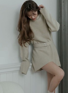 许路儿LUREHSU正品代购R212144腰带针织连衣裙洋气大毛衣长款3色