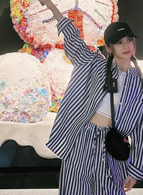 杨丞琳款PAZZO正品代购P40009577条纹宽松休闲衬衫oversize加大风