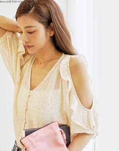 许路儿LUREHSU正品代购R211222荷叶袖雪纺上衣夏季轻薄衬衫衬衣女