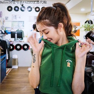 前短後长连帽短版 许路儿 R181077 HSU 印花背心坎肩连帽tee LURE