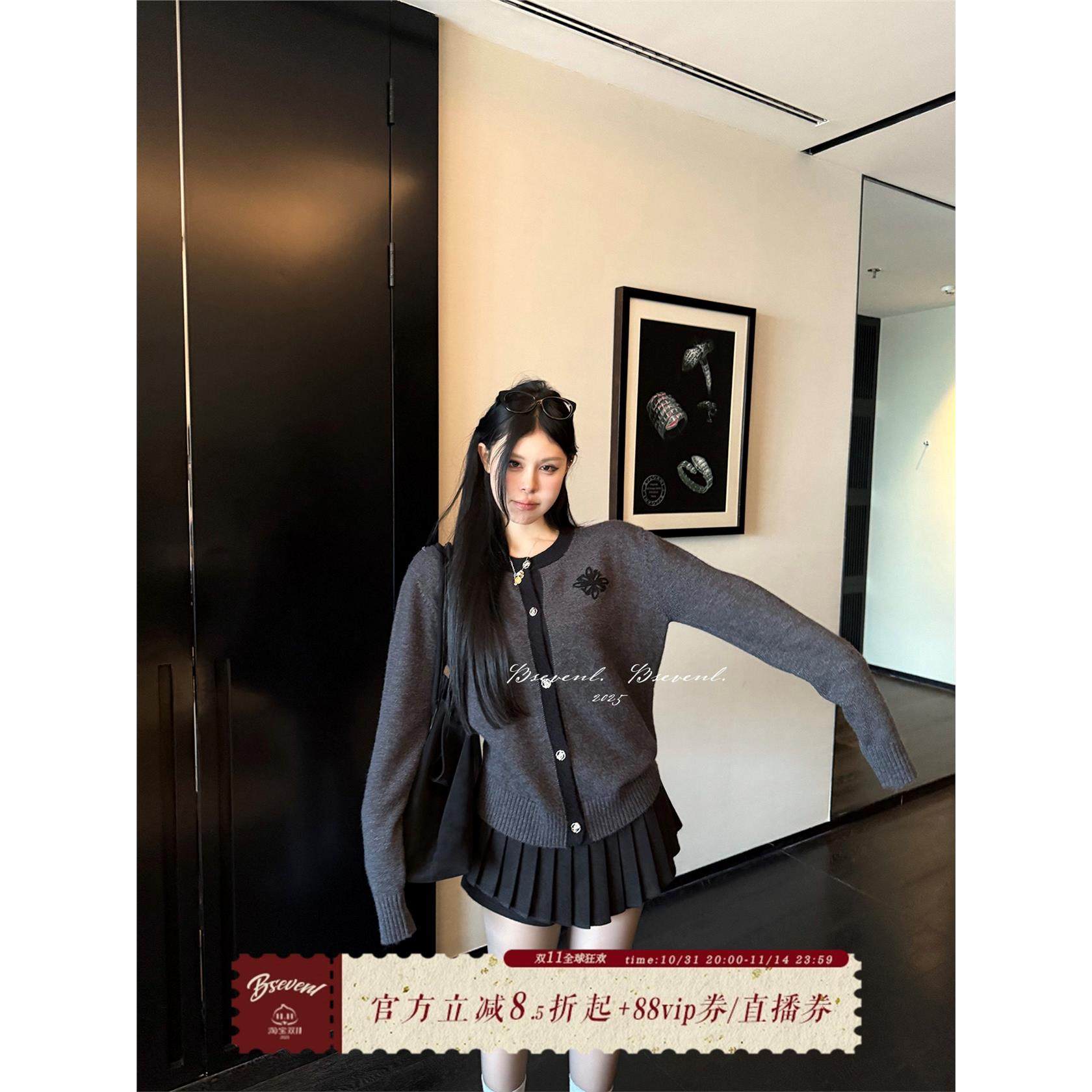 黑泽玄七2025秋季新款微胖毛衣开衫女韩系宽松慵懒风显瘦针织外套