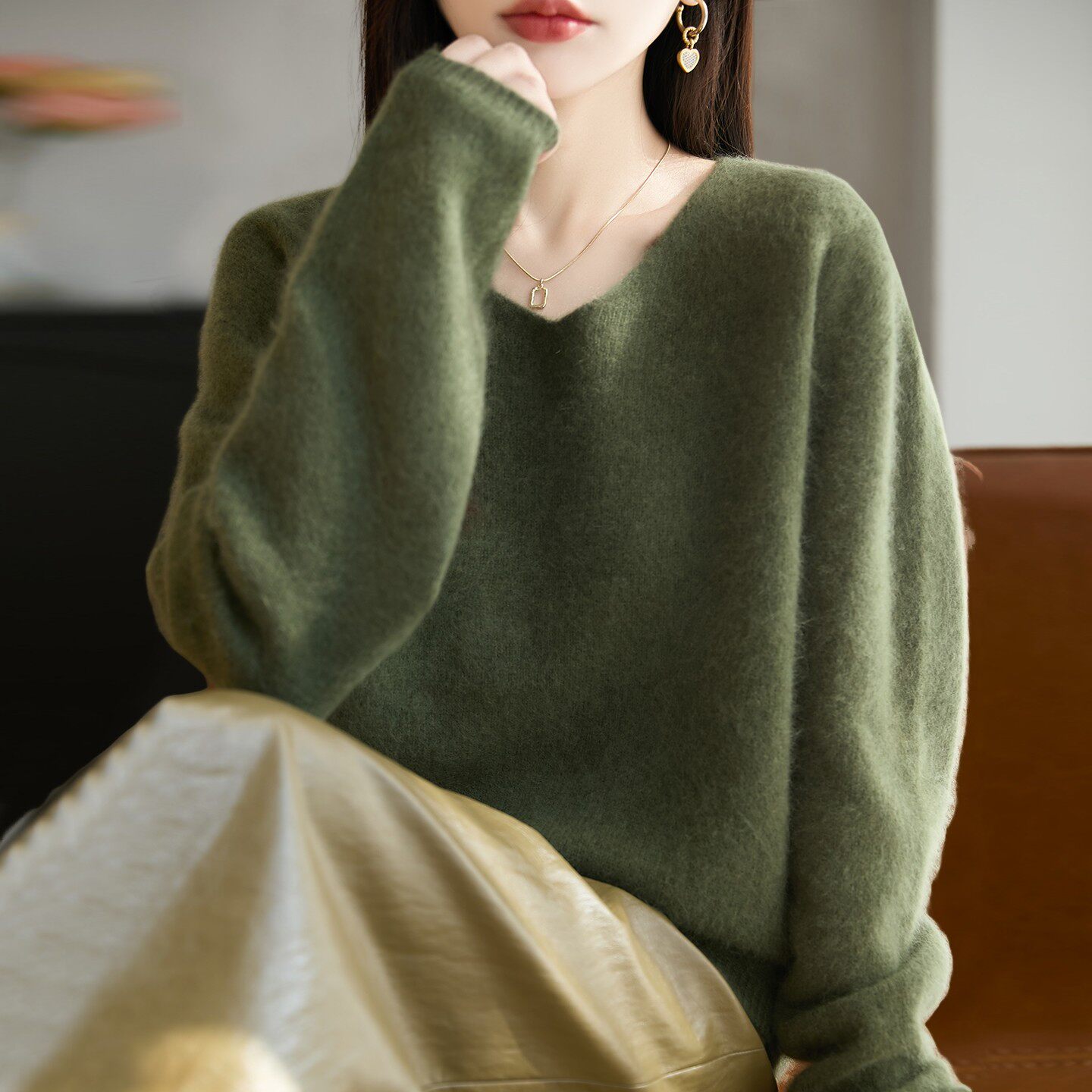 100纯羊毛拉毛针织打底衫女2026新款洋气大码女装上衣秋冬毛衣