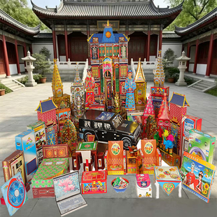 摇钱树金山银山纸房子庙金库银库半成品周年三七五七全套五七花