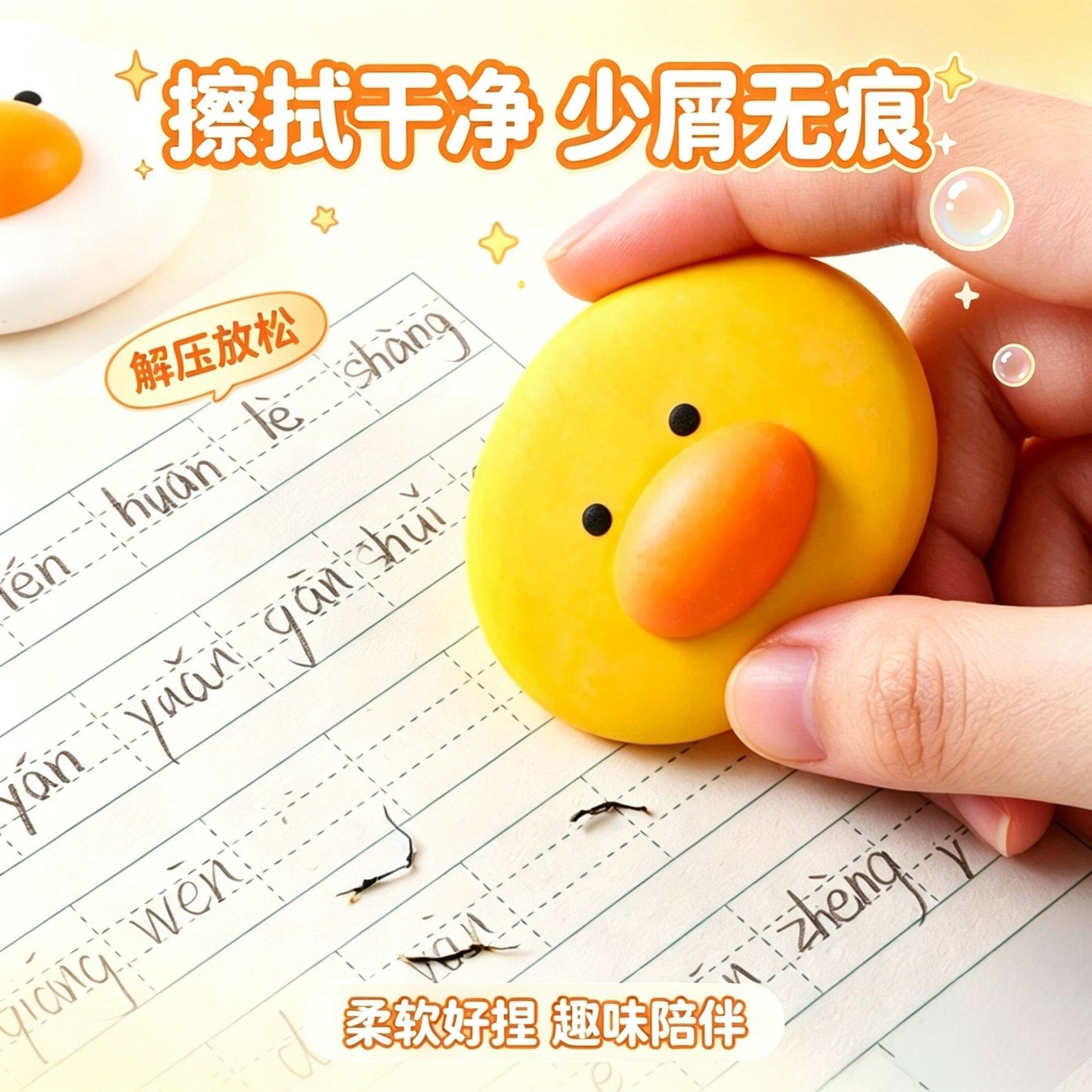 小鸭子橡皮擦创意可爱卡通高颜值儿童铅笔擦干净涂改擦小学生礼物