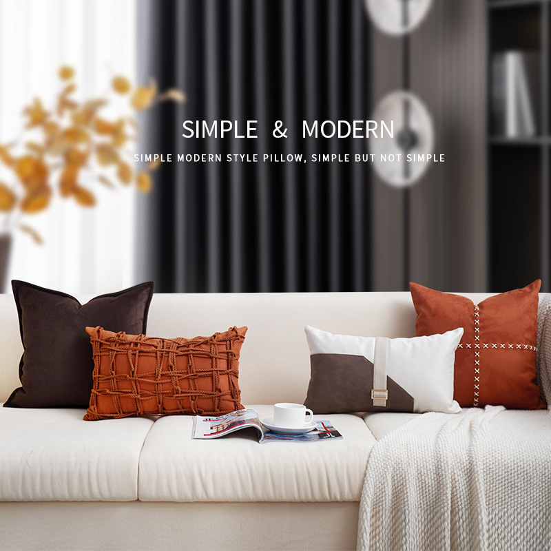 现代简约橙色沙发客厅靠垫抱枕软装样板房床上皮草靠枕腰枕套