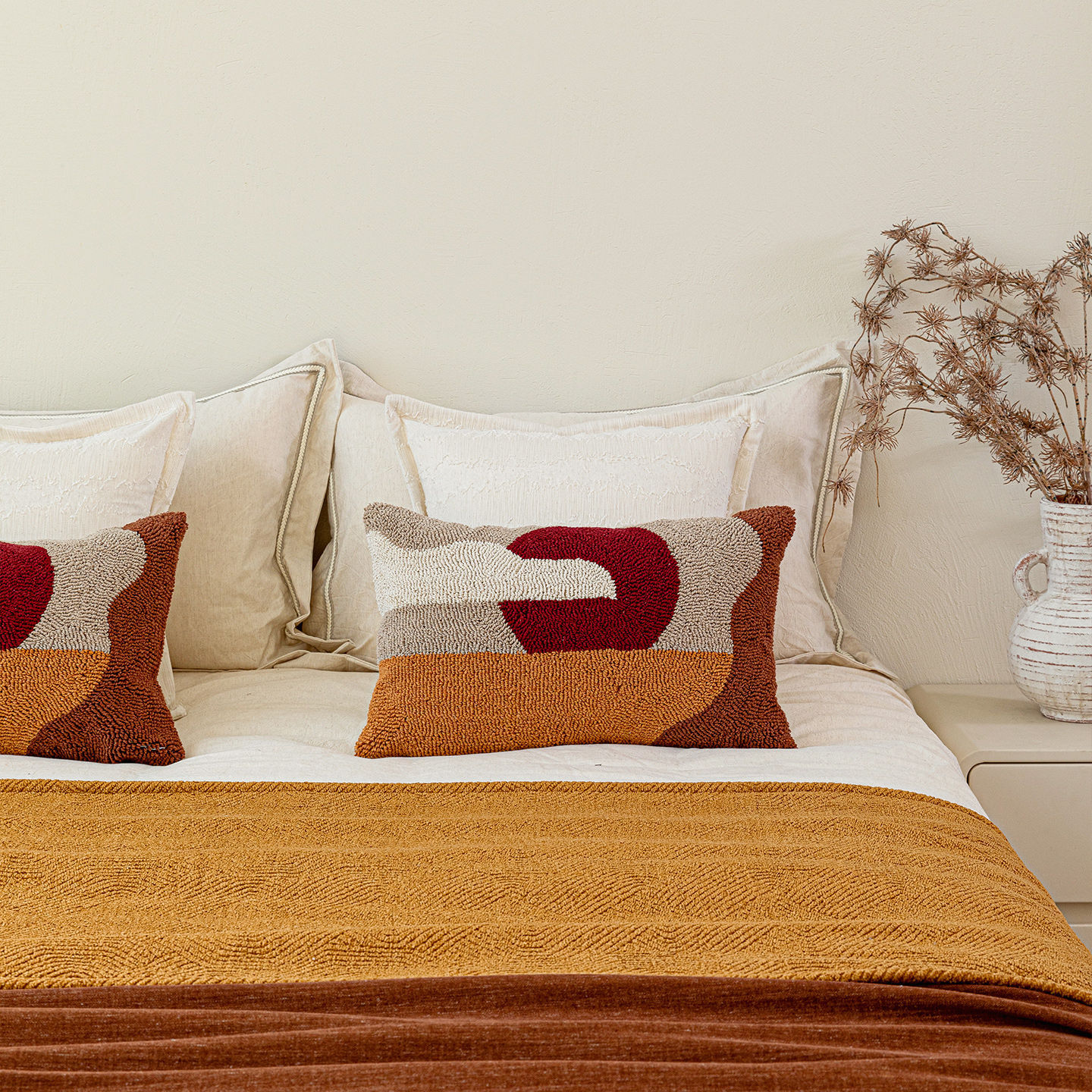 ins风撞色搭毯靠垫 暖橙焦糖色床旗床尾巾卧室软装搭配床品四件套