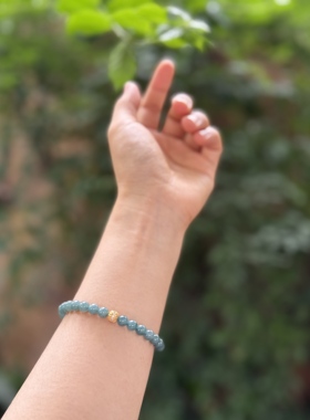 蓝翡翠冰蓝水散珠子和田玉男女手串圆形佩珠配饰手链转运珠古风