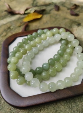 天然和田晴水手串女款素串8mm圆珠手链古风款晴水葡萄绿玉石散珠