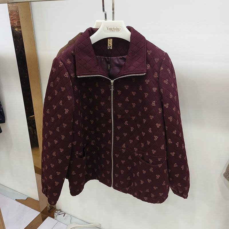 中老年妈妈薄款棉服外套女翻领