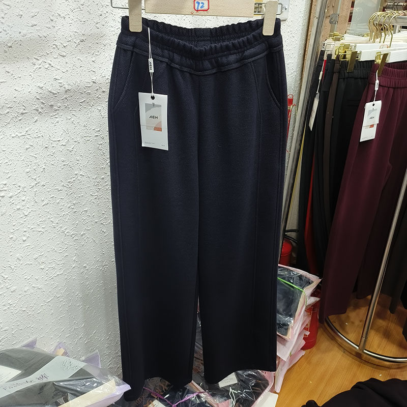 羊绒加绒AEH A1125冬新款百搭松紧腰阔腿裤女减龄加厚直筒长裤子,女装/女士精品,休闲裤,淘宝优惠券,粉丝福利购,淘宝优惠卷