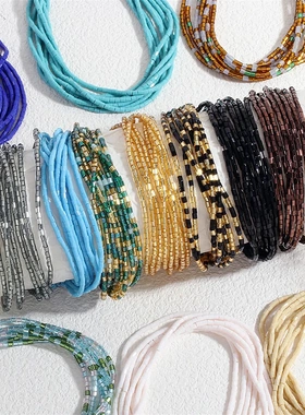 波西米亚风撞色设计多层叠戴感玻璃珠时尚异域风摩登设计手工手链