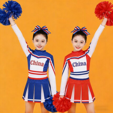儿童啦啦队演出服啦啦操女通用长袖表演服中小学生运动会比赛服装