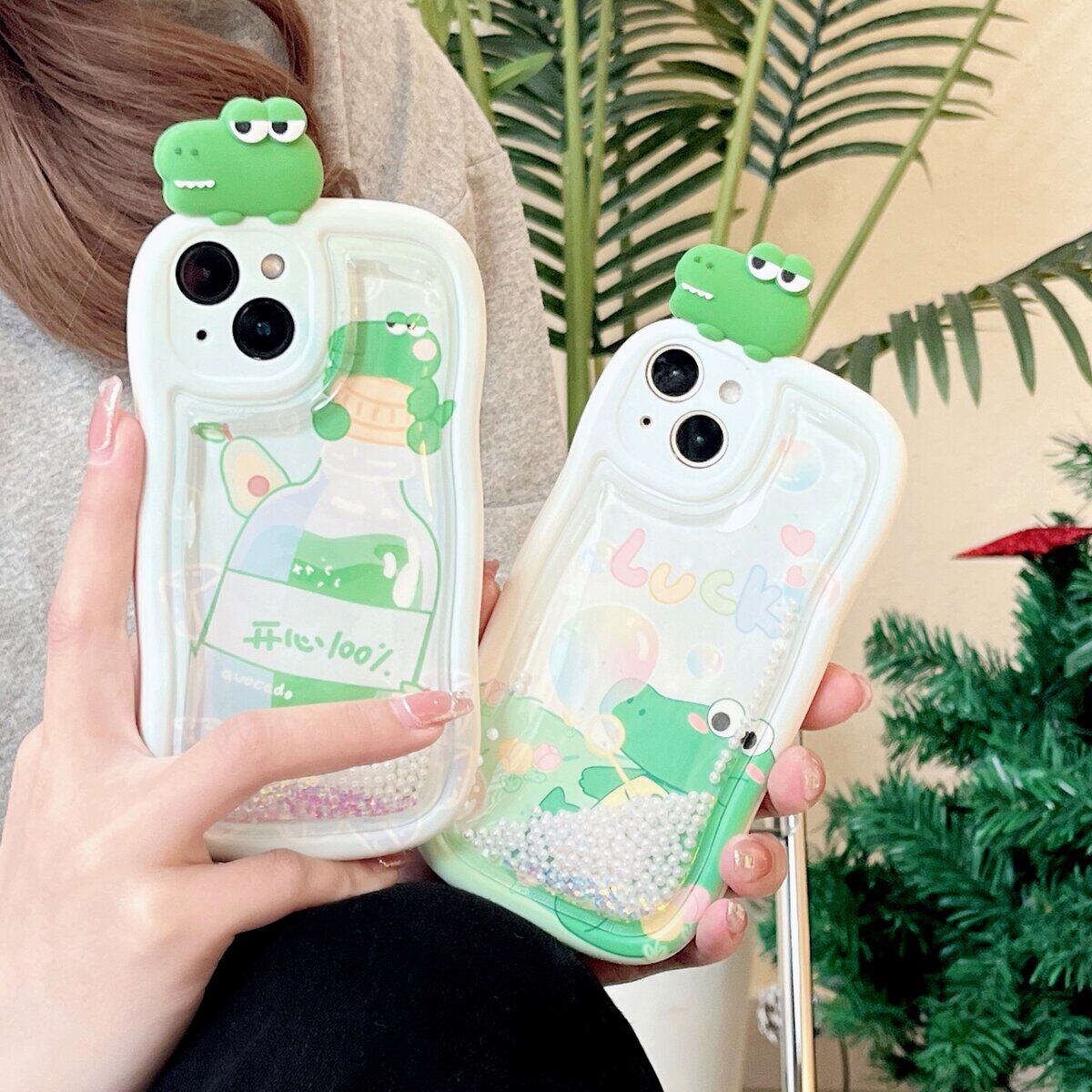 适用iphone14promax手机壳苹果13流沙绿色ins趴趴鳄鱼12可爱唯美13pro max手机套15女款11网红