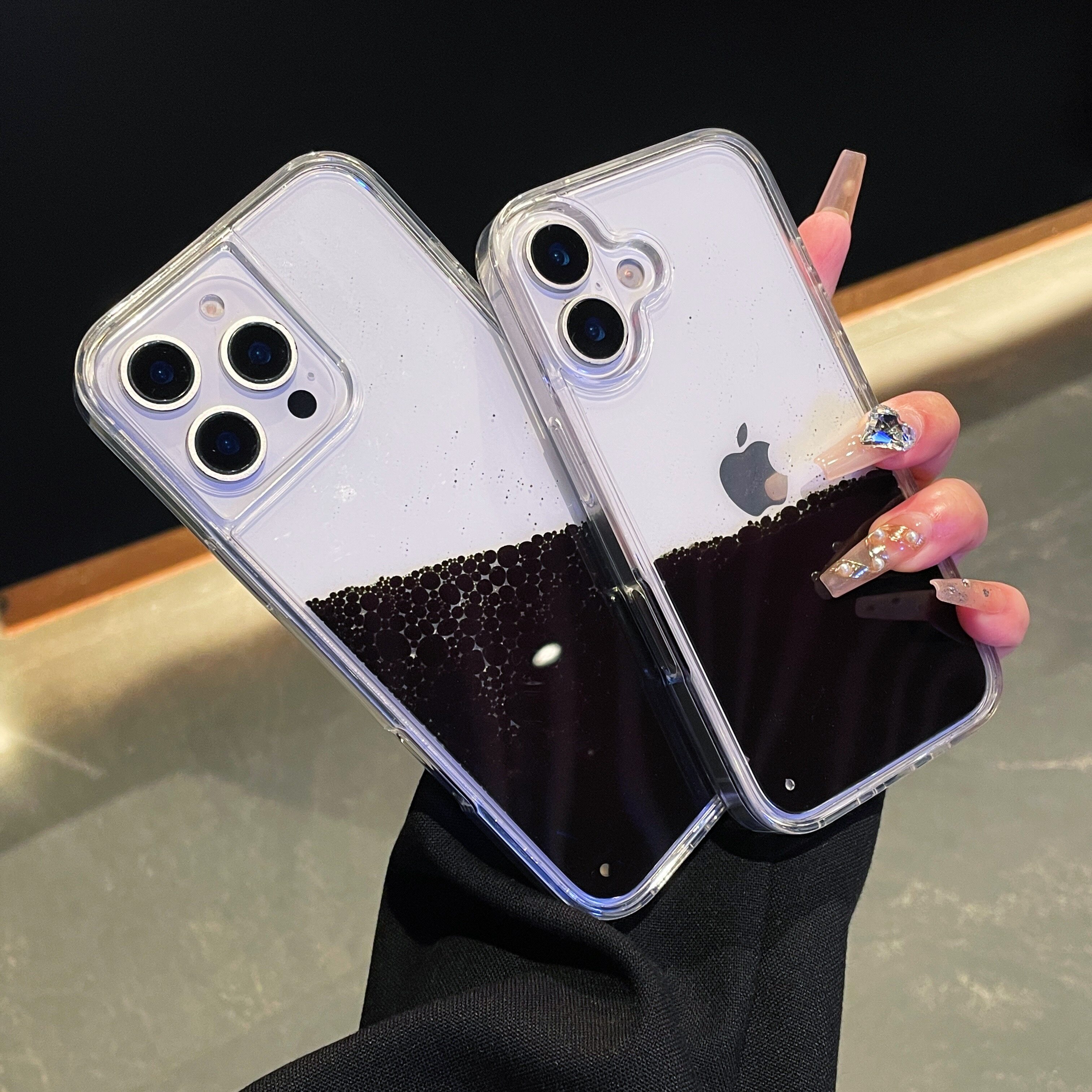 简约液体黑色水流动适用苹果16手机壳透明iphone15promax流动创意新款14pro防摔12硅胶14pro卡通11