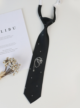 shindek 原创小星球黑色小领带链条女生个性学院衬衫西服配饰