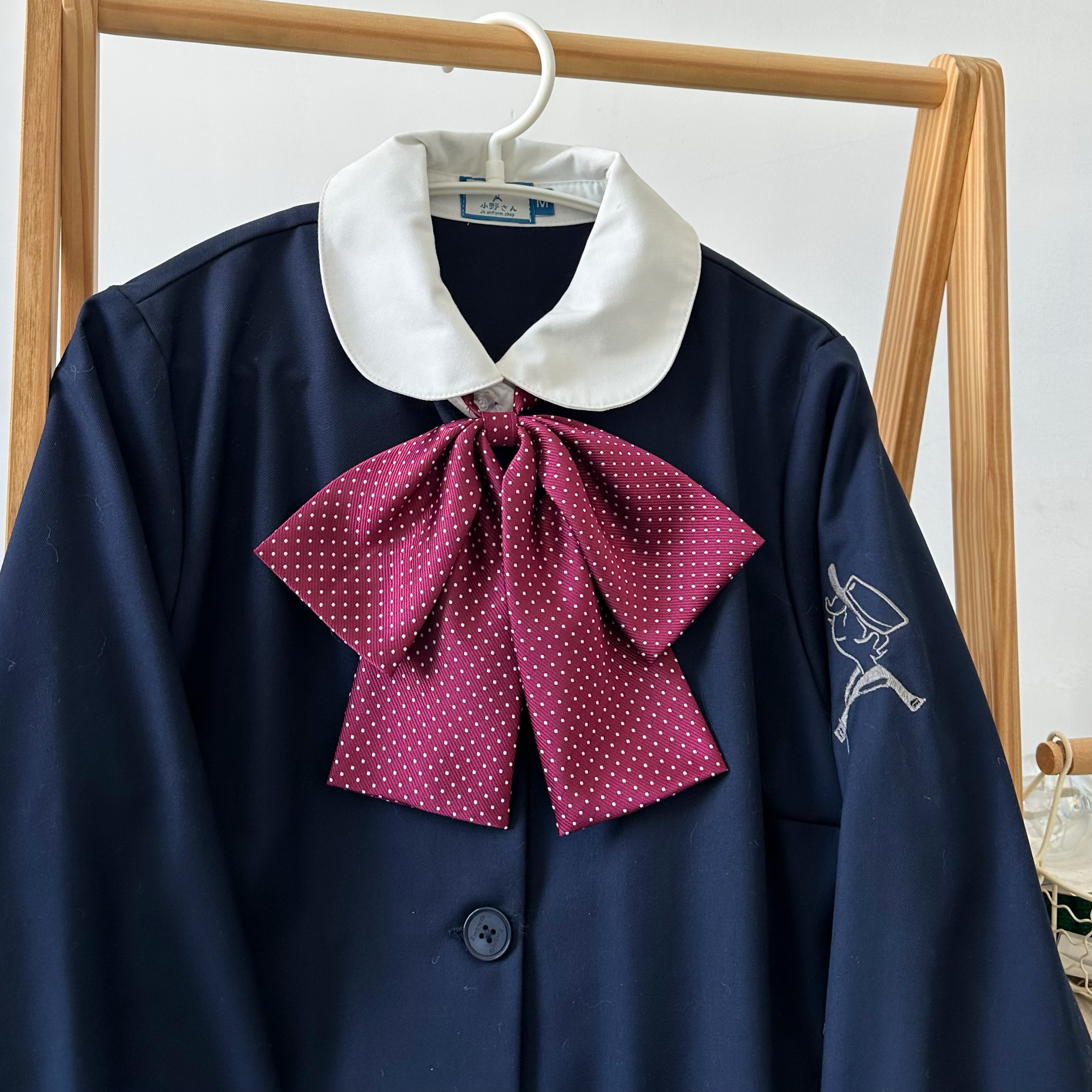 shindek原创超大波点垂柄女酒红日系漫画学院风JK制服格裙领结