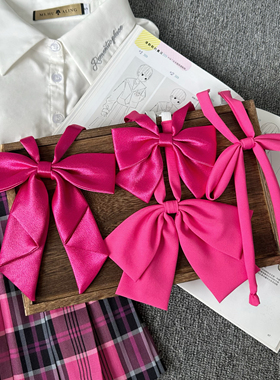 Shindek玫红流光缎面超大jk制服领结日系学院风漫画玫粉蝴蝶结女