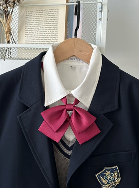 shindek 小垂耳双层纯色仿真丝小领结藕粉酒红JK制服领花女酒红色