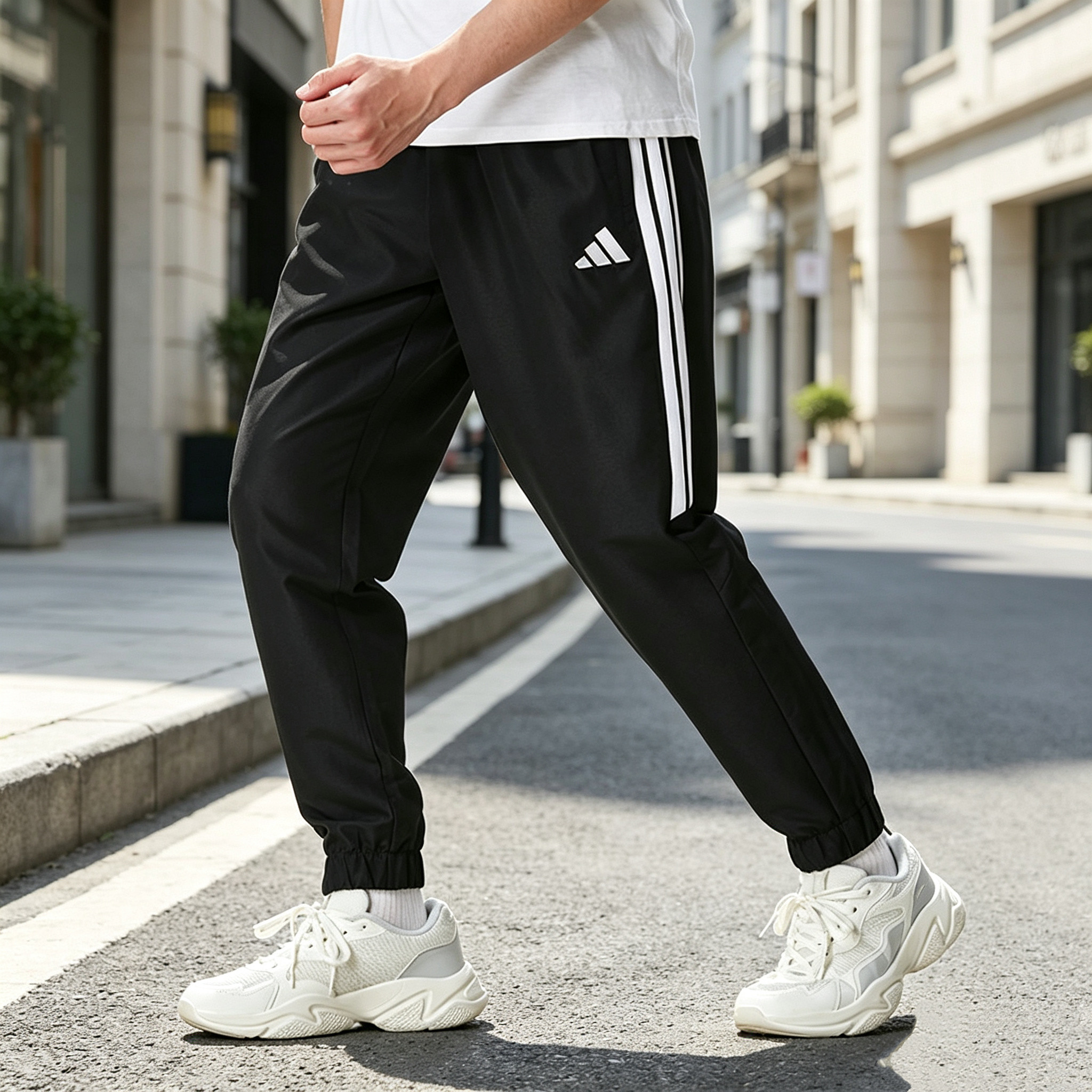 adidas阿迪达斯裤子男秋季新款跑步休闲裤运动长裤黑色薄款速干裤