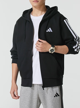 Adidas阿迪达斯男装外套2026春季新款运动休闲加绒连帽夹克JD1870