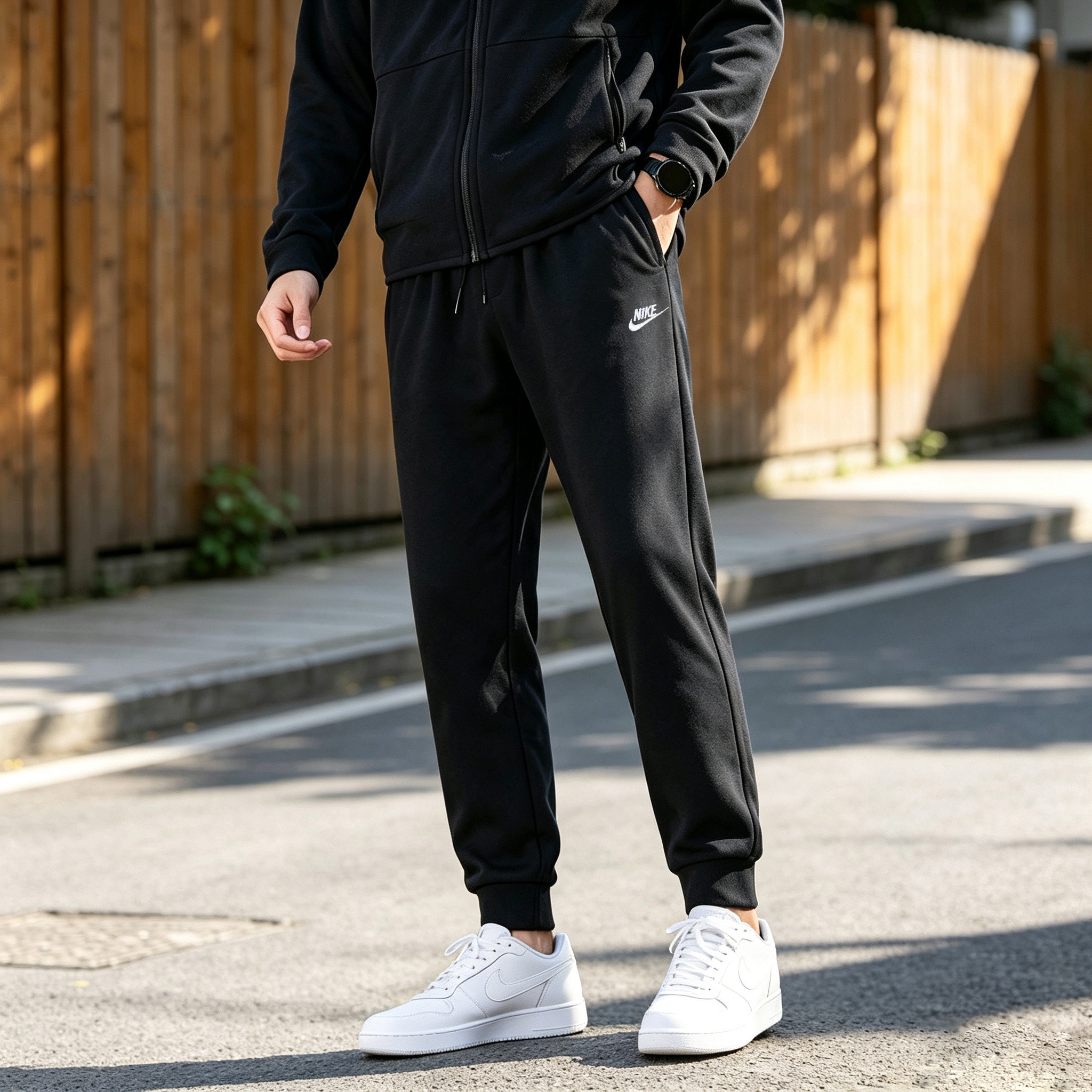 Nike耐克男裤官方正品新款纯棉黑色收脚卫裤针织休闲运动裤长裤男