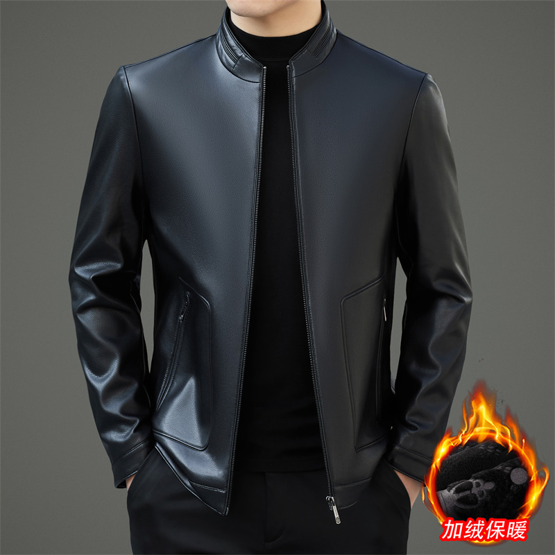 啄木鸟立领皮衣男真皮加绒保暖商务休闲皮夹克绵羊皮秋冬高档外套