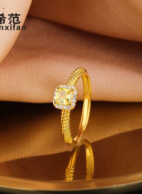 s925纯银小方糖戒指女生气质甜美黄钻食指戒精致设计感小红书同款