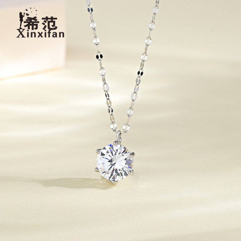 s925纯银日韩风简约六爪单钻项链女锁骨链百搭学生短款满天星链子